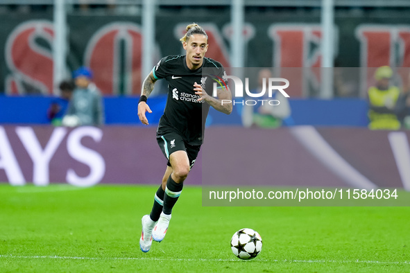 Kostas Tsimikas of Liverpool FC during the UEFA Champions League 2024/25 League Phase MD1 match between AC Milan and Liverpool FC at Stadio...