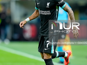 Luis Diaz of Liverpool FC during the UEFA Champions League 2024/25 League Phase MD1 match between AC Milan and Liverpool FC at Stadio San Si...