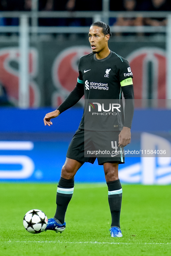 Virgil van Dijk of Liverpool FC during the UEFA Champions League 2024/25 League Phase MD1 match between AC Milan and Liverpool FC at Stadio...