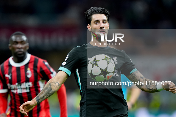 Dominik Szoboszlai of Liverpool FC during the UEFA Champions League 2024/25 League Phase MD1 match between AC Milan and Liverpool FC at Stad...