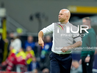 Arne Slot head coach of Liverpool FC gestures during the UEFA Champions League 2024/25 League Phase MD1 match between AC Milan and Liverpool...