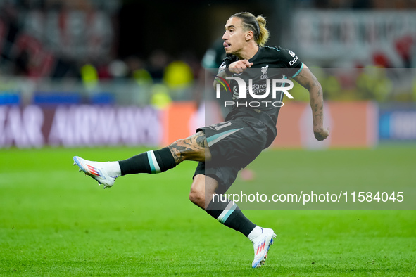 Kostas Tsimikas of Liverpool FC during the UEFA Champions League 2024/25 League Phase MD1 match between AC Milan and Liverpool FC at Stadio...