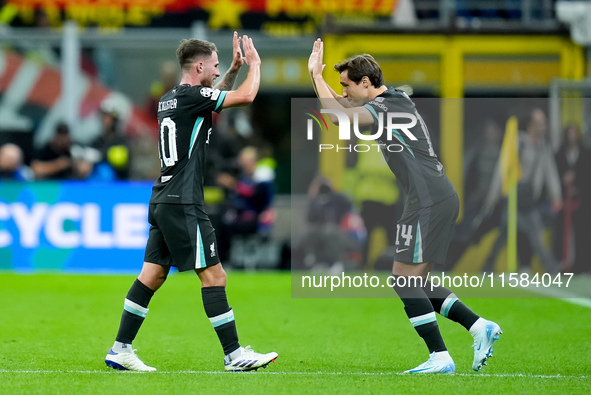 Alexis Mac Allister of Liverpool FC and Federico Chiesa of Liverpool FC during the UEFA Champions League 2024/25 League Phase MD1 match betw...