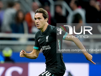 Federico Chiesa of Liverpool FC looks on during the UEFA Champions League 2024/25 League Phase MD1 match between AC Milan and Liverpool FC a...