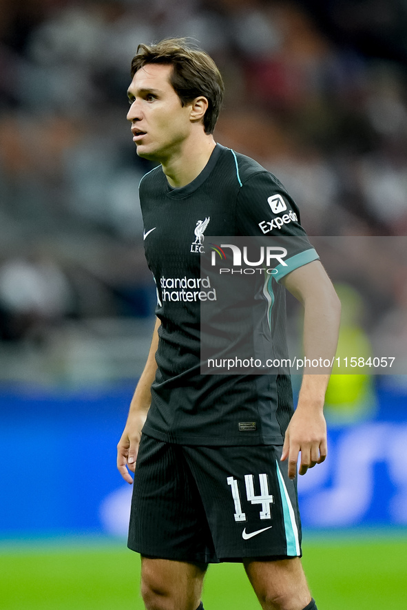 Federico Chiesa of Liverpool FC during the UEFA Champions League 2024/25 League Phase MD1 match between AC Milan and Liverpool FC at Stadio...