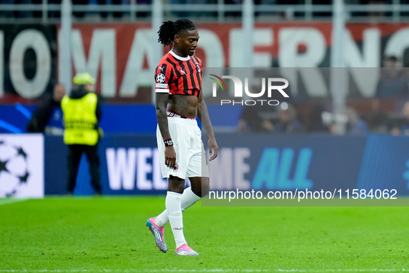 Rafael Leao of AC Milan looks dejected at the end of the UEFA Champions League 2024/25 League Phase MD1 match between AC Milan and Liverpool...