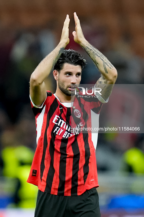 Dominik Szoboszlai of Liverpool FC applauds during the UEFA Champions League 2024/25 League Phase MD1 match between AC Milan and Liverpool F...