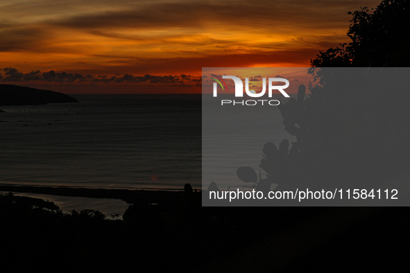 See the sunset at Palangpang Beach in Sukabumi, West Java, Indonesia, on September 18, 2019. 