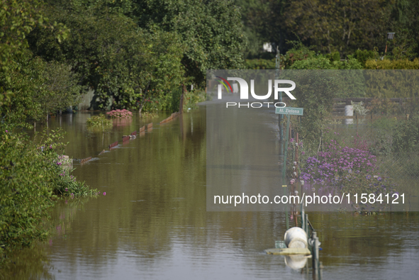 Social gardens are submerged in floodwaters in Wroclaw, Poland, on September 18, 2024. The government outlines a reconstruction plan once th...