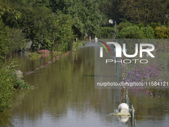 Social gardens are submerged in floodwaters in Wroclaw, Poland, on September 18, 2024. The government outlines a reconstruction plan once th...