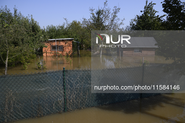 Social gardens are submerged in floodwaters in Wroclaw, Poland, on September 18, 2024. The government outlines a reconstruction plan once th...