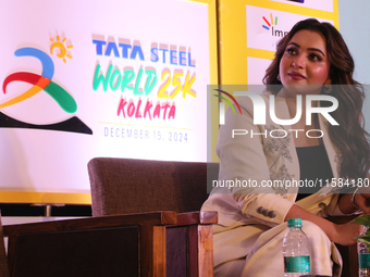 Actress Koushani Mukherjee attends the Tata Steel World 25K Kolkata Meet the Press in Kolkata, India, on September 18, 2024. (