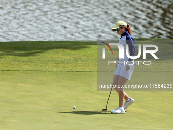 GAINESVILLE, VIRGINIA - SEPTEMBER 15: Leona Maguire of Team Europe prepares to putt on hole 11 during the final round of the Solheim Cup at...