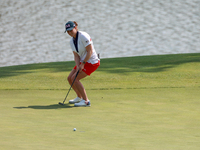 GAINESVILLE, VIRGINIA - SEPTEMBER 15: Ally Ewing of the United States reacts to her putt on hole 11 during the final round of the Solheim Cu...