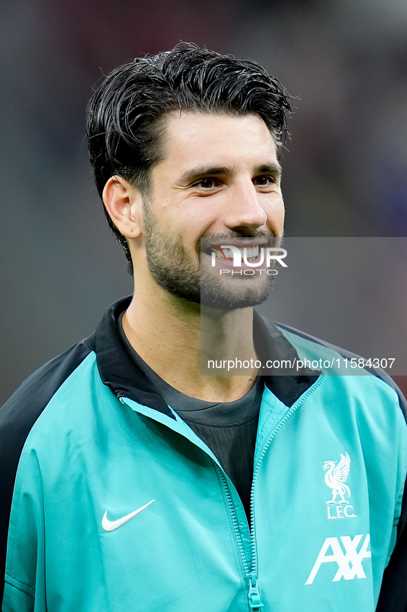 Dominik Szoboszlai of Liverpool FC looks on during the UEFA Champions League 2024/25 League Phase MD1 match between AC Milan and Liverpool F...