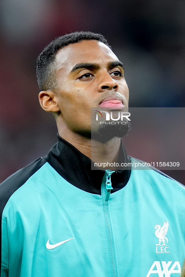 Ryan Gravenberch of Liverpool FC looks on during the UEFA Champions League 2024/25 League Phase MD1 match between AC Milan and Liverpool FC...