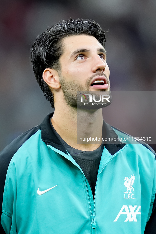 Dominik Szoboszlai of Liverpool FC looks on during the UEFA Champions League 2024/25 League Phase MD1 match between AC Milan and Liverpool F...