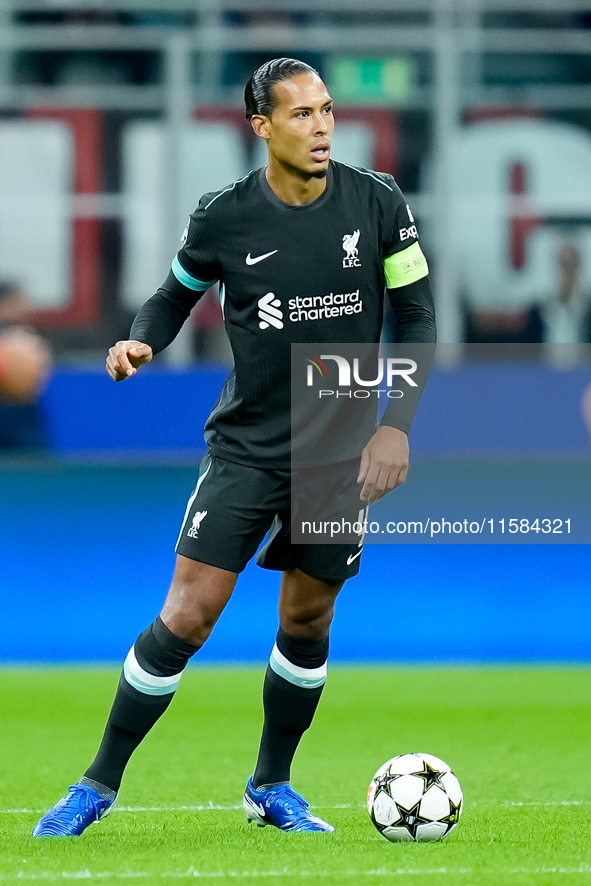 Virgil van Dijk of Liverpool FC during the UEFA Champions League 2024/25 League Phase MD1 match between AC Milan and Liverpool FC at Stadio...