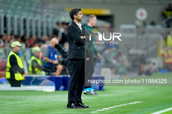 Paulo Fonseca head coach of AC Milan looks on during the UEFA Champions League 2024/25 League Phase MD1 match between AC Milan and Liverpool...