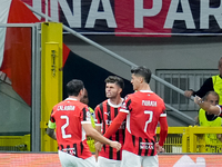 Christian Pulisic of AC Milan celebrates after scoring first goal during the UEFA Champions League 2024/25 League Phase MD1 match between AC...