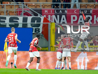 Christian Pulisic of AC Milan celebrates after scoring first goal during the UEFA Champions League 2024/25 League Phase MD1 match between AC...