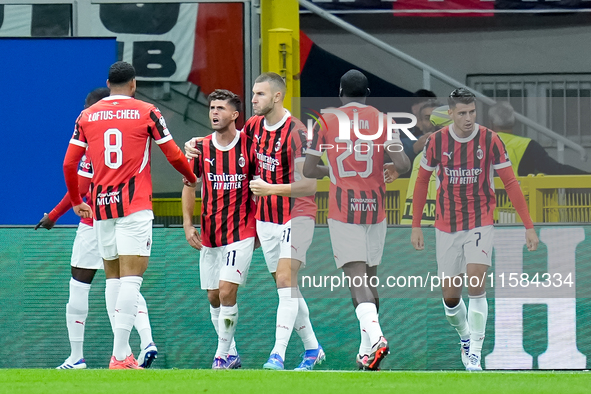 Christian Pulisic of AC Milan celebrates after scoring first goal during the UEFA Champions League 2024/25 League Phase MD1 match between AC...