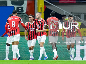 Christian Pulisic of AC Milan celebrates after scoring first goal during the UEFA Champions League 2024/25 League Phase MD1 match between AC...