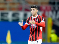 Alvaro Morata of AC Milan gestures during the UEFA Champions League 2024/25 League Phase MD1 match between AC Milan and Liverpool FC at Stad...