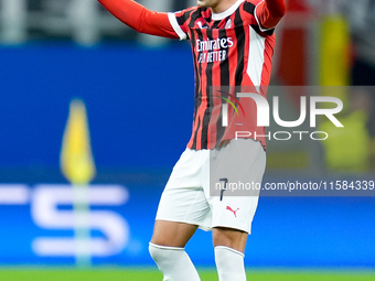 Alvaro Morata of AC Milan gestures during the UEFA Champions League 2024/25 League Phase MD1 match between AC Milan and Liverpool FC at Stad...