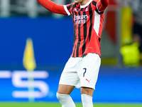 Alvaro Morata of AC Milan gestures during the UEFA Champions League 2024/25 League Phase MD1 match between AC Milan and Liverpool FC at Stad...