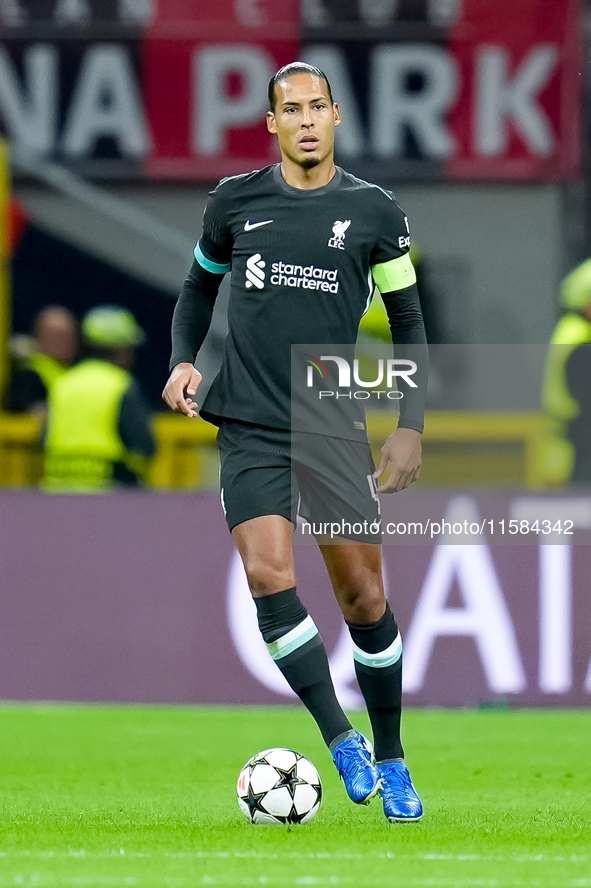 Virgil van Dijk of Liverpool FC during the UEFA Champions League 2024/25 League Phase MD1 match between AC Milan and Liverpool FC at Stadio...