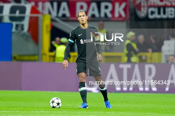 Virgil van Dijk of Liverpool FC during the UEFA Champions League 2024/25 League Phase MD1 match between AC Milan and Liverpool FC at Stadio...