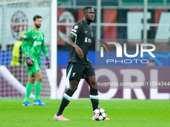 Ibrahima Konate' of Liverpool FC during the UEFA Champions League 2024/25 League Phase MD1 match between AC Milan and Liverpool FC at Stadio...