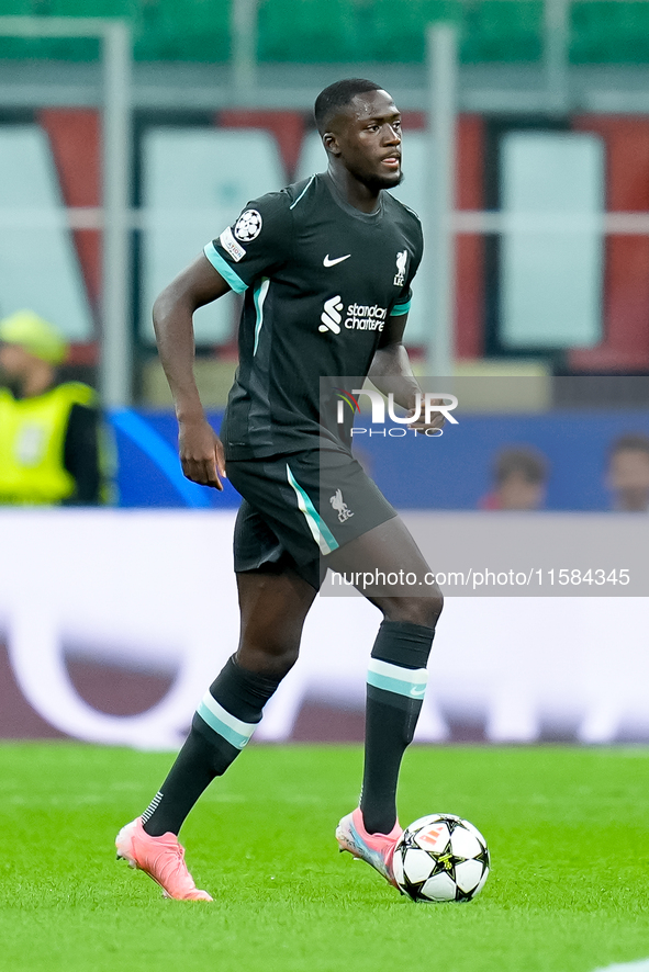 Ibrahima Konate' of Liverpool FC during the UEFA Champions League 2024/25 League Phase MD1 match between AC Milan and Liverpool FC at Stadio...