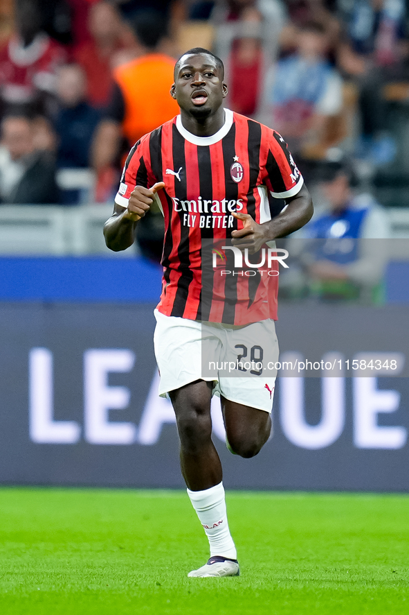 Youssouf Fofana of AC Milan looks on during the UEFA Champions League 2024/25 League Phase MD1 match between AC Milan and Liverpool FC at St...