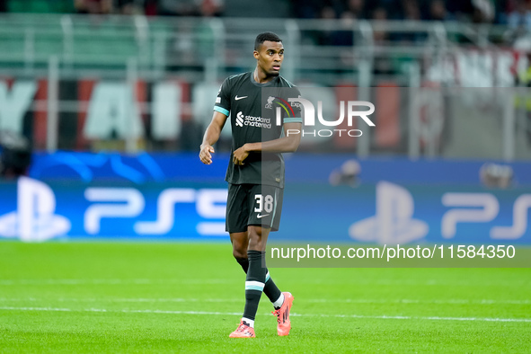 Ryan Gravenberch of Liverpool FC looks on during the UEFA Champions League 2024/25 League Phase MD1 match between AC Milan and Liverpool FC...