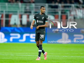 Ryan Gravenberch of Liverpool FC looks on during the UEFA Champions League 2024/25 League Phase MD1 match between AC Milan and Liverpool FC...