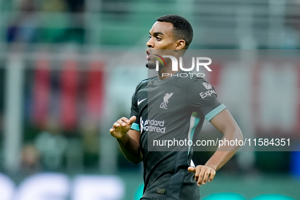 Ryan Gravenberch of Liverpool FC looks on during the UEFA Champions League 2024/25 League Phase MD1 match between AC Milan and Liverpool FC...