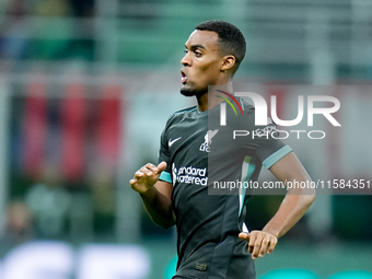 Ryan Gravenberch of Liverpool FC looks on during the UEFA Champions League 2024/25 League Phase MD1 match between AC Milan and Liverpool FC...