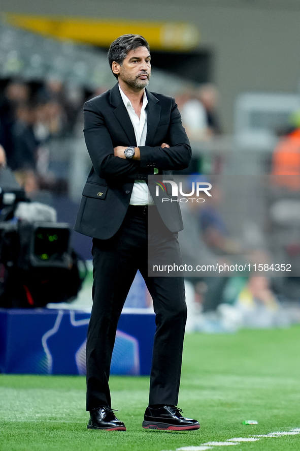 Paulo Fonseca head coach of AC Milan looks on during the UEFA Champions League 2024/25 League Phase MD1 match between AC Milan and Liverpool...