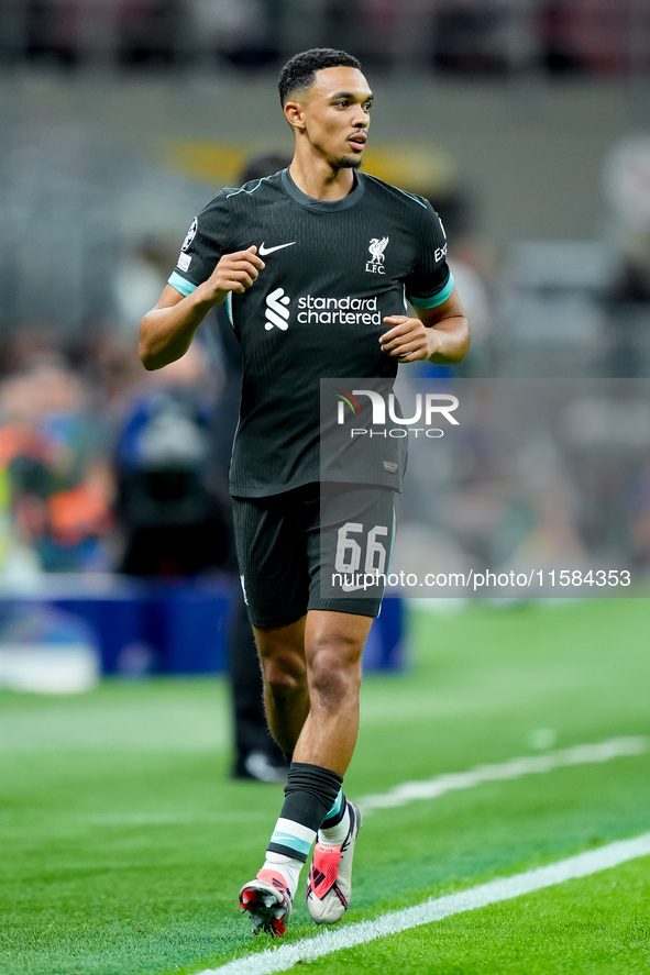 Trent Alexander-Arnold of Liverpool FC looks on during the UEFA Champions League 2024/25 League Phase MD1 match between AC Milan and Liverpo...