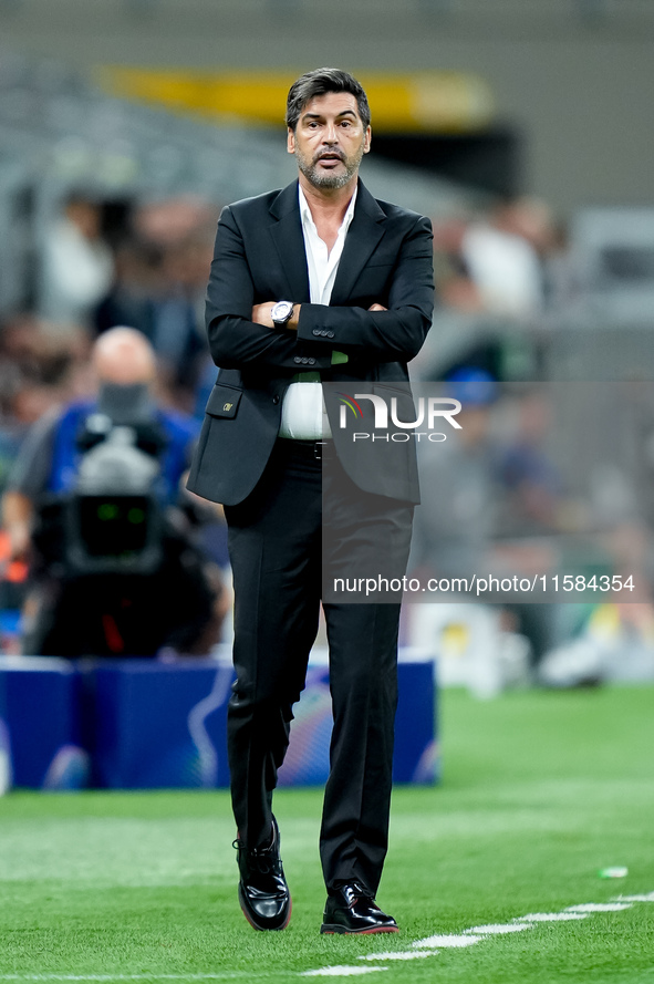 Paulo Fonseca head coach of AC Milan looks on during the UEFA Champions League 2024/25 League Phase MD1 match between AC Milan and Liverpool...