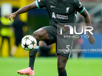 Ibrahima Konate' of Liverpool FC controls the ball during the UEFA Champions League 2024/25 League Phase MD1 match between AC Milan and Live...