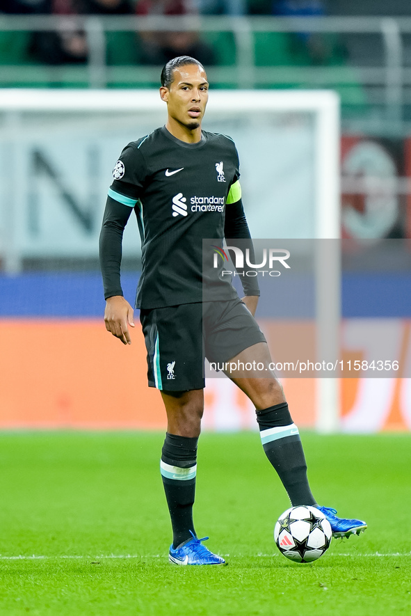 Virgil van Dijk of Liverpool FC during the UEFA Champions League 2024/25 League Phase MD1 match between AC Milan and Liverpool FC at Stadio...