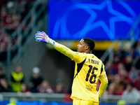 Mike Maignan of AC Milan gestures during the UEFA Champions League 2024/25 League Phase MD1 match between AC Milan and Liverpool FC at Stadi...