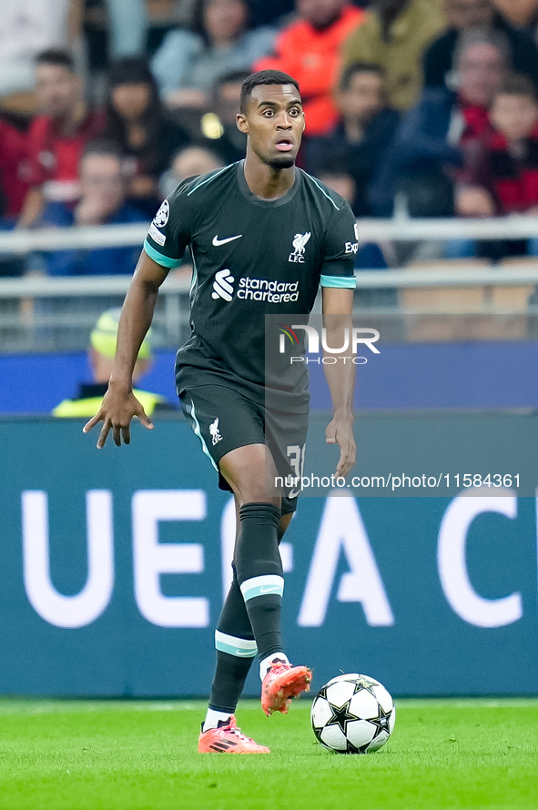 Ryan Gravenberch of Liverpool FC during the UEFA Champions League 2024/25 League Phase MD1 match between AC Milan and Liverpool FC at Stadio...