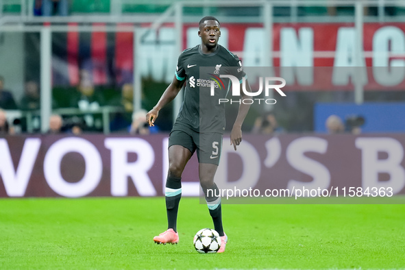 Ibrahima Konate' of Liverpool FC during the UEFA Champions League 2024/25 League Phase MD1 match between AC Milan and Liverpool FC at Stadio...