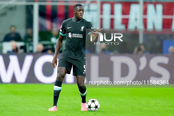 Ibrahima Konate' of Liverpool FC during the UEFA Champions League 2024/25 League Phase MD1 match between AC Milan and Liverpool FC at Stadio...