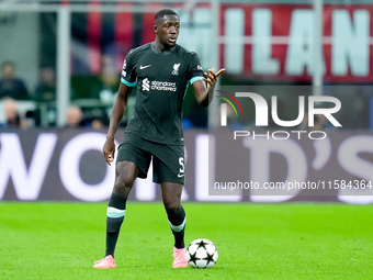 Ibrahima Konate' of Liverpool FC during the UEFA Champions League 2024/25 League Phase MD1 match between AC Milan and Liverpool FC at Stadio...