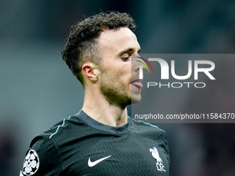 Diogo Jota of Liverpool FC reacts during the UEFA Champions League 2024/25 League Phase MD1 match between AC Milan and Liverpool FC at Stadi...